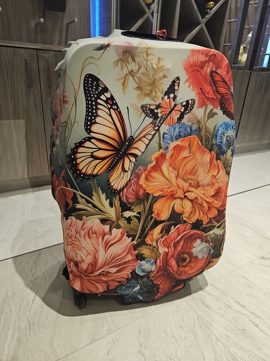 Other - Floral Butterfly Luggage Cover in Orange and Cream